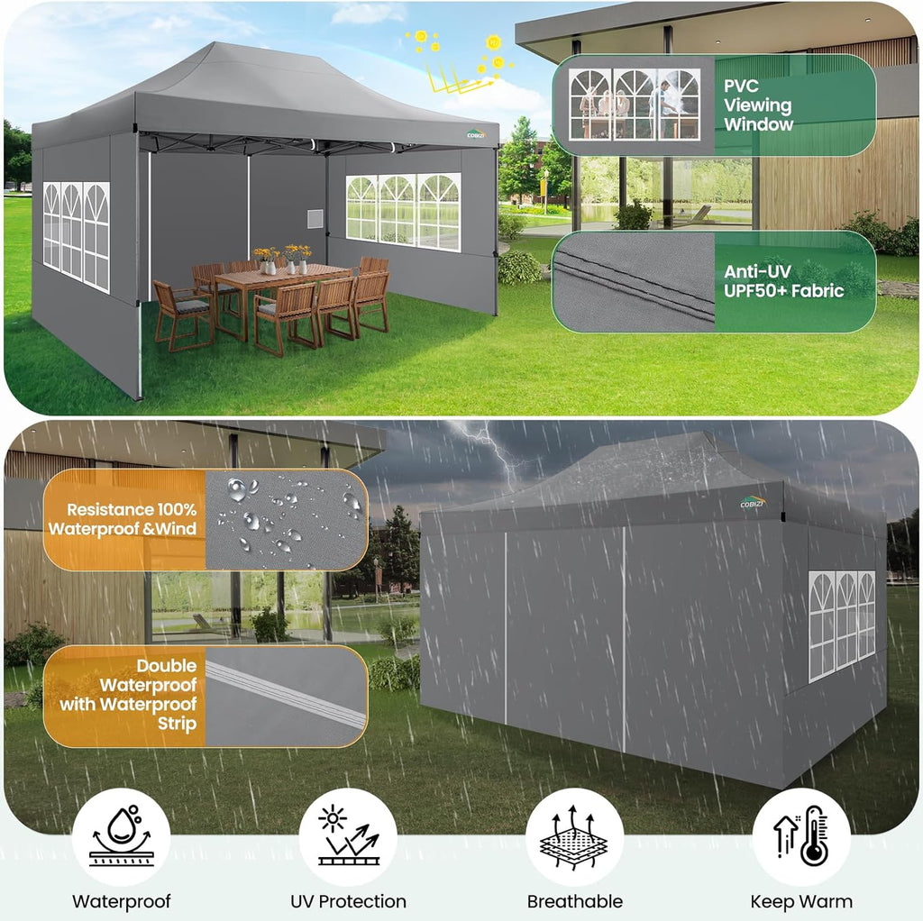 Tente pop-up robuste COBIZI 10x20 avec 6 parois latérales, facile à installer