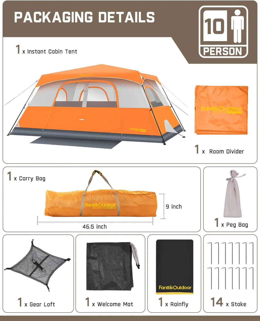 Tente de camping portable pour 4/6/8/10 personnes avec cabine instantanée et résistante à la pluie et au vent