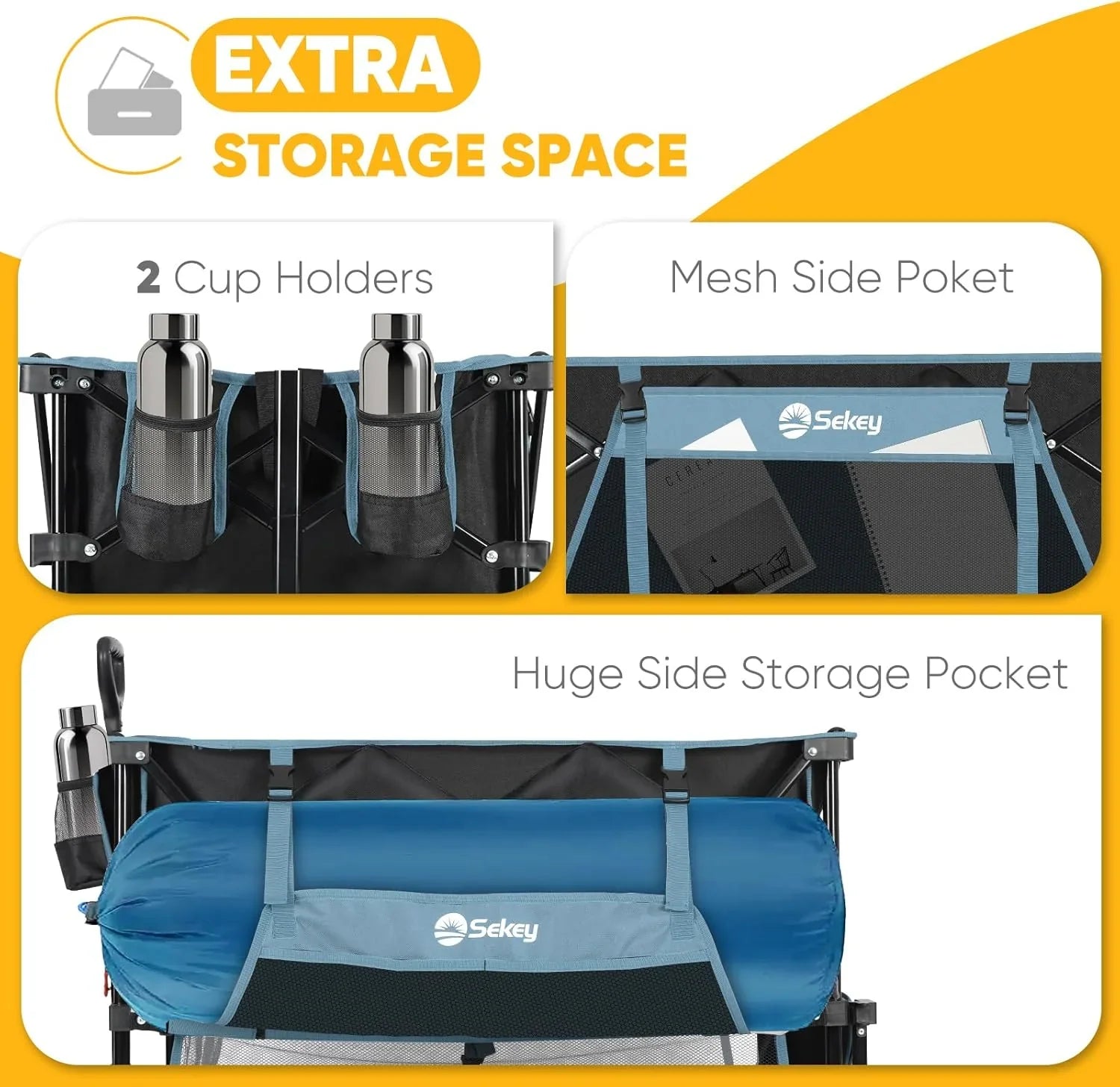 Chariot pliable à deux étages grande capacité de 400 L avec freins, chariot extensible extra long de 50 po, chariot pliable robuste de 500 lb.
