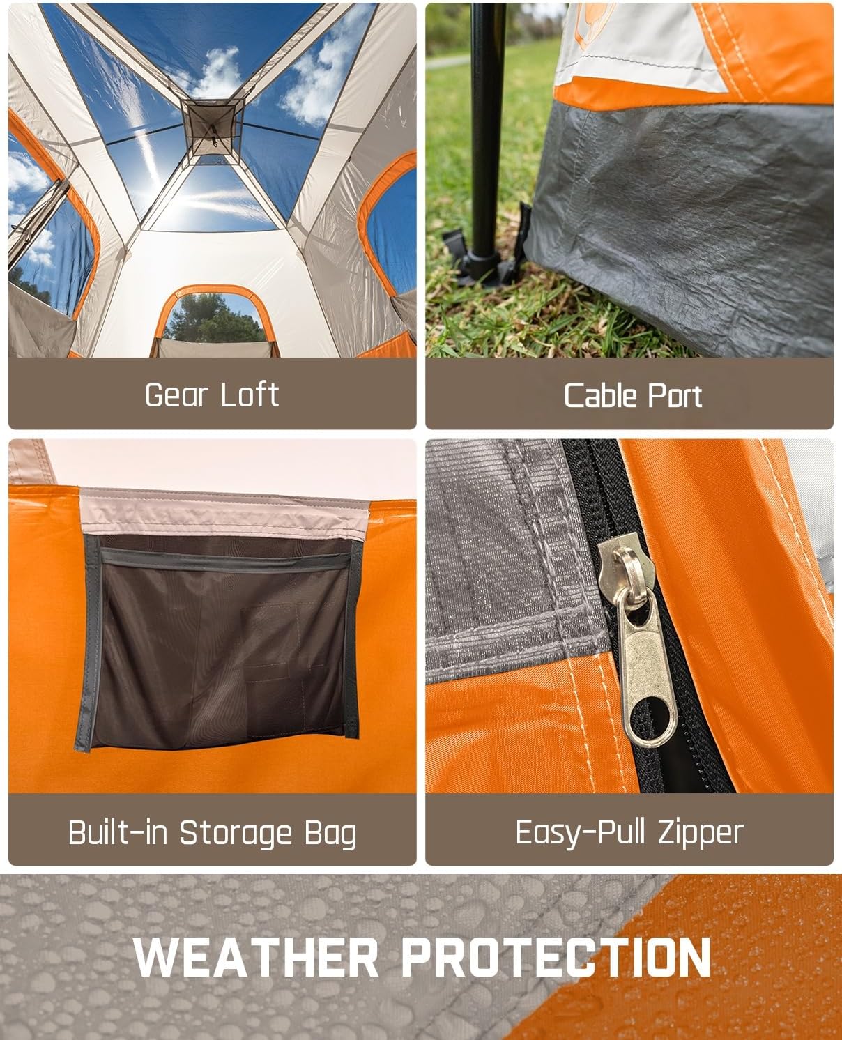 Tente de camping portable pour 4/6/8/10 personnes avec cabine instantanée et résistante à la pluie et au vent