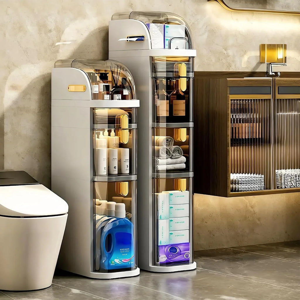 Meuble de rangement étroit à 4 niveaux pour salle de bain, 7,1 pouces, avec tiroirs et boîte à mouchoirs, casier mobile étanche en plastique