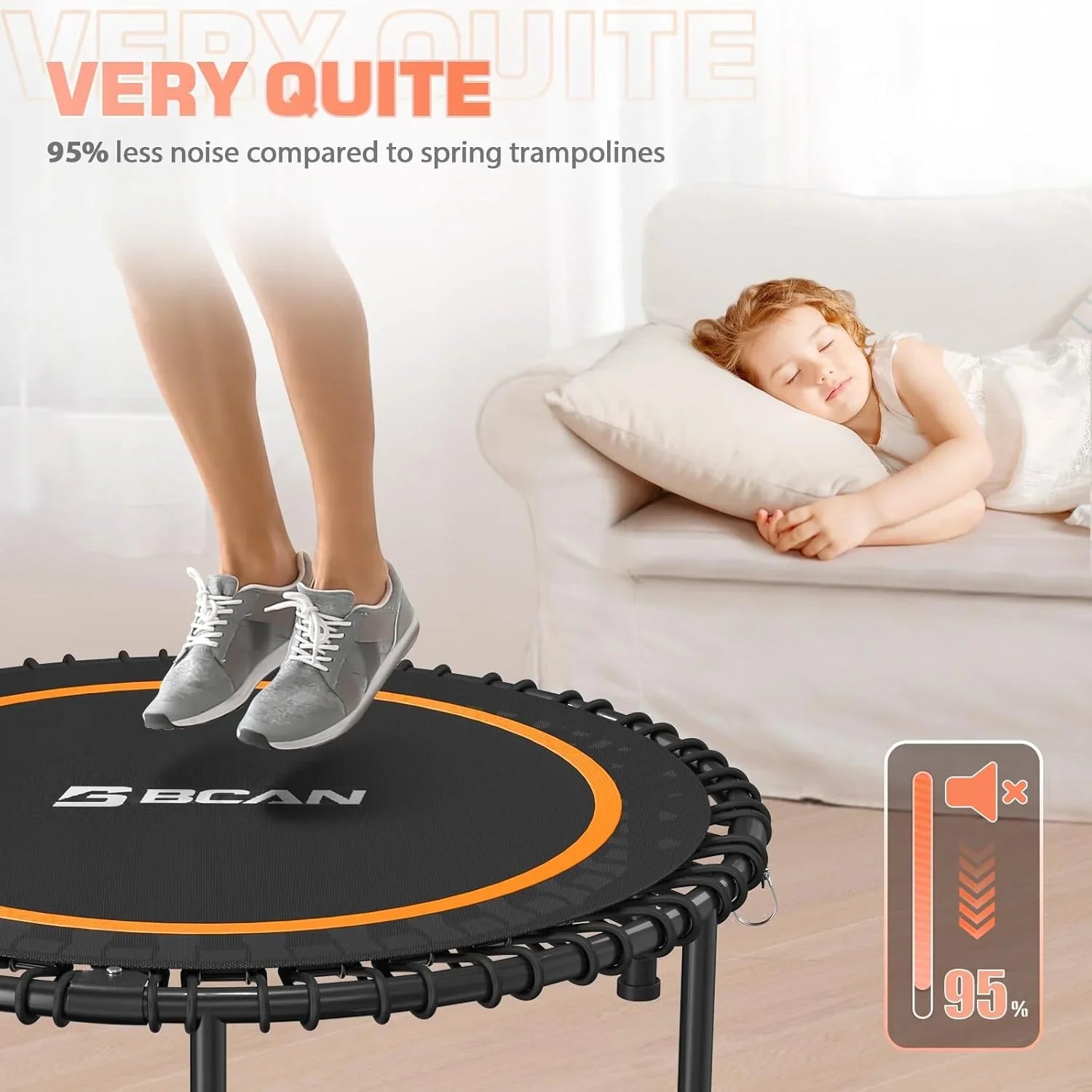 Mini-trampoline pliable BCAN 450/550 lb, trampoline de fitness 40"/48" stable et silencieux
