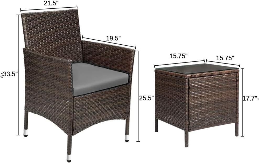 Ensemble de meubles de patio Devoko 3 pièces avec chaises en rotin synthétique