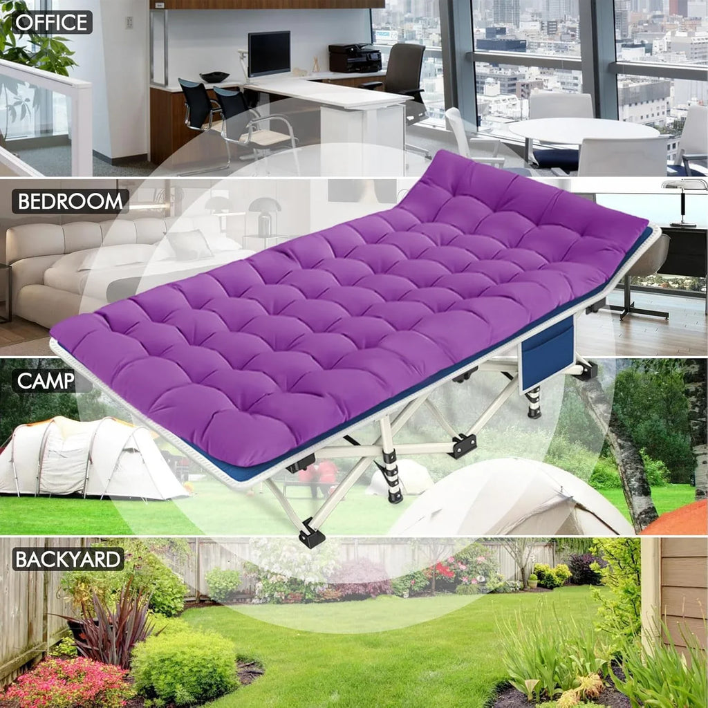 Lot de 2 lits de camping avec matelas, lits de couchage confortables, lits de camping pour adultes, lits pliants pour 2 personnes, lits de couchage robustes