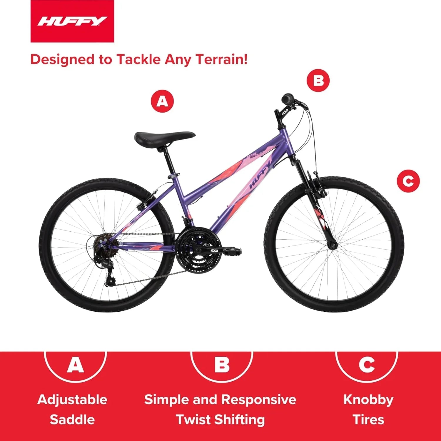 VTT semi-rigide Huffy Stone Mountain, pour garçons/filles/hommes/femmes, tailles 20"/24"/26"