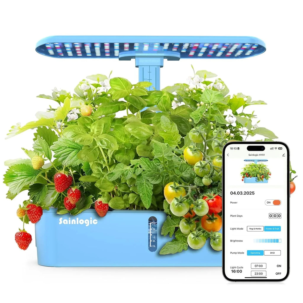 Kit de plantation hydroponique, 12 jardinières d'arrosage, jardin intérieur intelligent avec application et connexion Wi-Fi