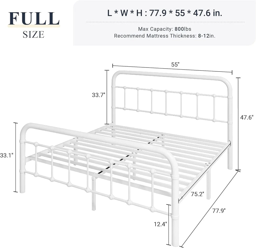 Cadre de lit plateforme en métal Allewie Queen avec tête et pied de lit en fer forgé de style victorien, sans sommier