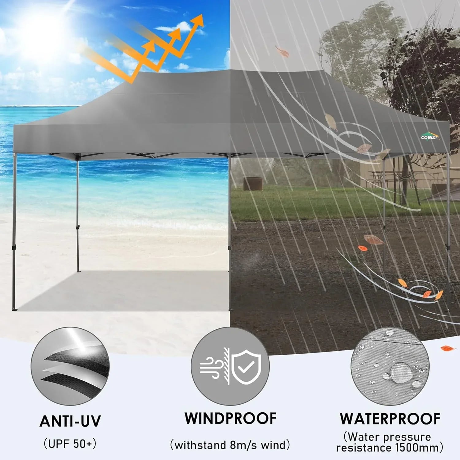Tente pop-up robuste COBIZI 10x20 avec 6 parois latérales, facile à installer