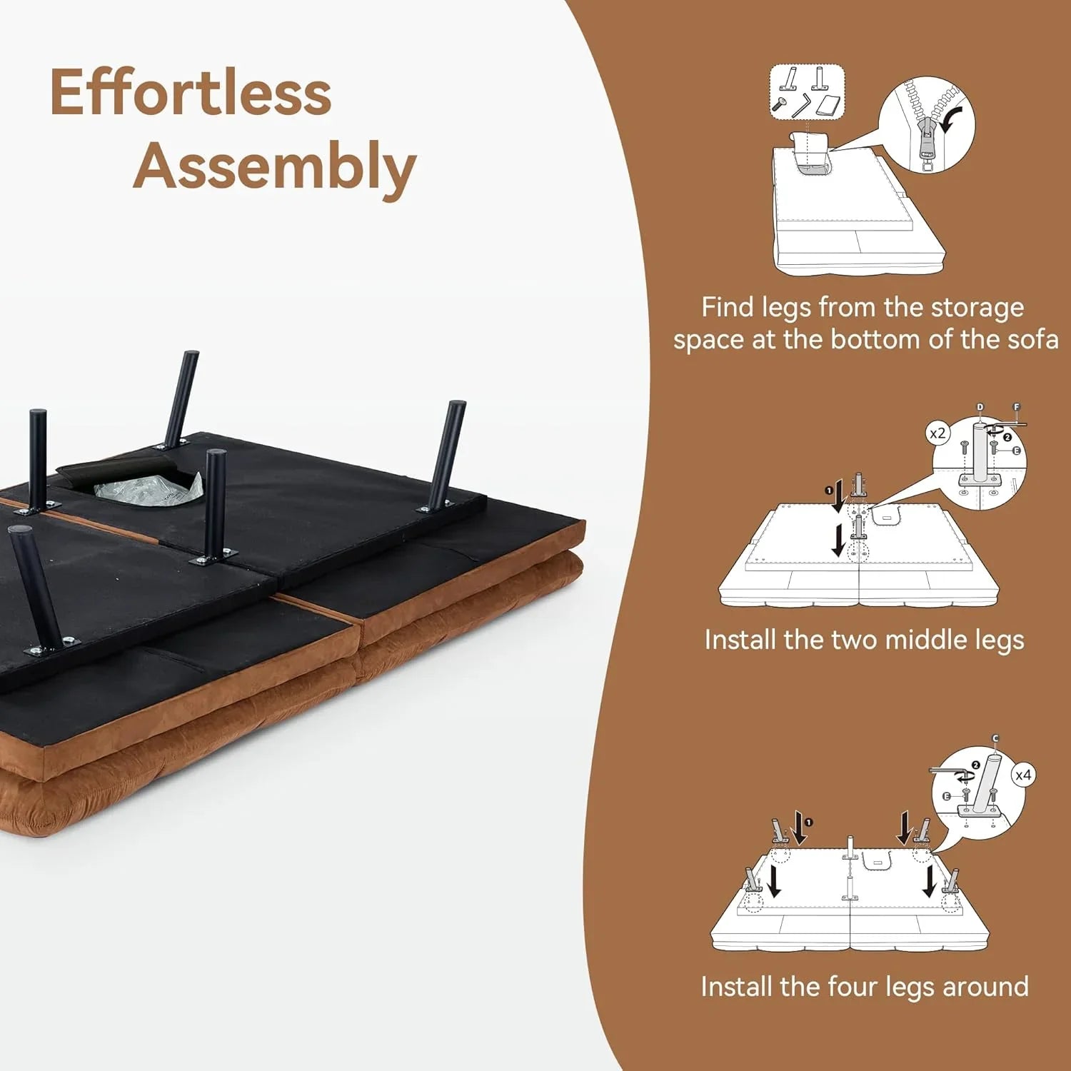 Canapé-lit futon en mousse à mémoire de forme marron, canapé-lit convertible, canapé-lit moderne