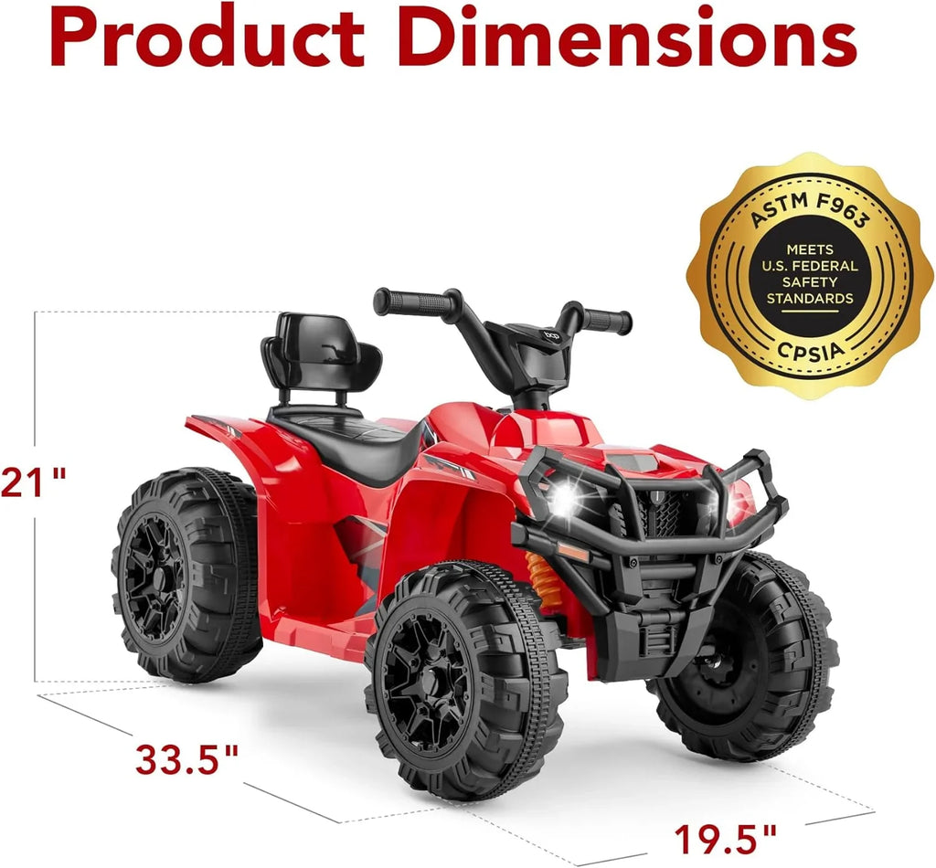 Véhicule tout-terrain électrique 12 V pour enfants, quad à 4 roues avec audio Bluetooth, vitesse maximale de 2,4 mph, pneus à crampons, phares à LED et radio.