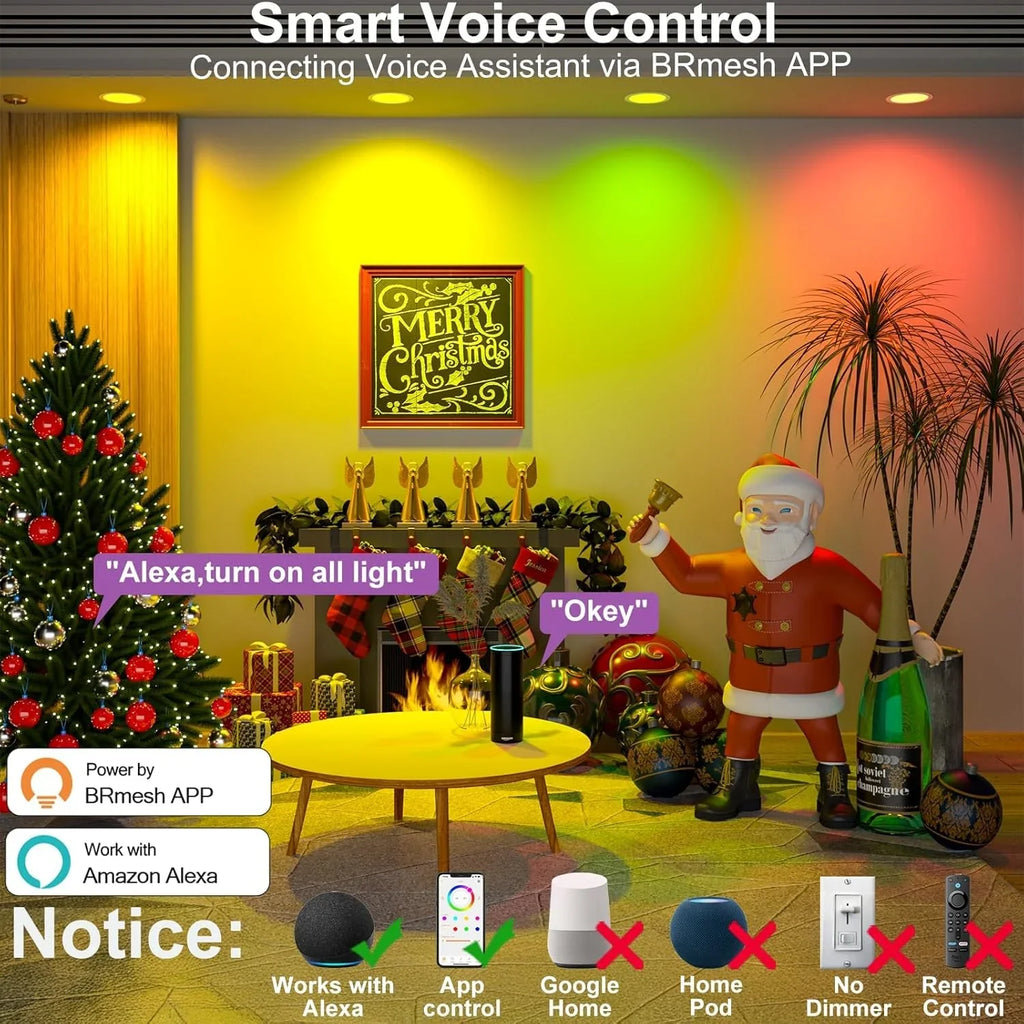 Spot LED encastré intelligent 12 W RGBCW à changement de couleur de 4 po avec boîte de jonction