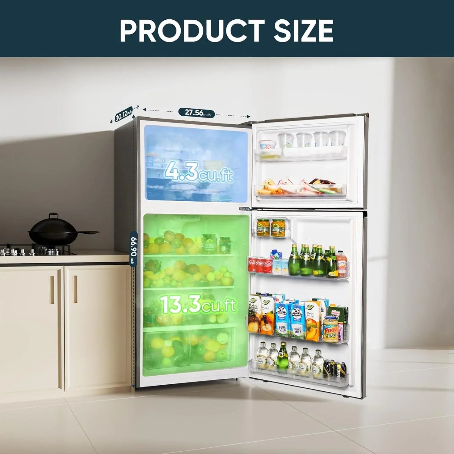 Réfrigérateur Upstreman de 7,7 pieds cubes avec congélateur, double porte,