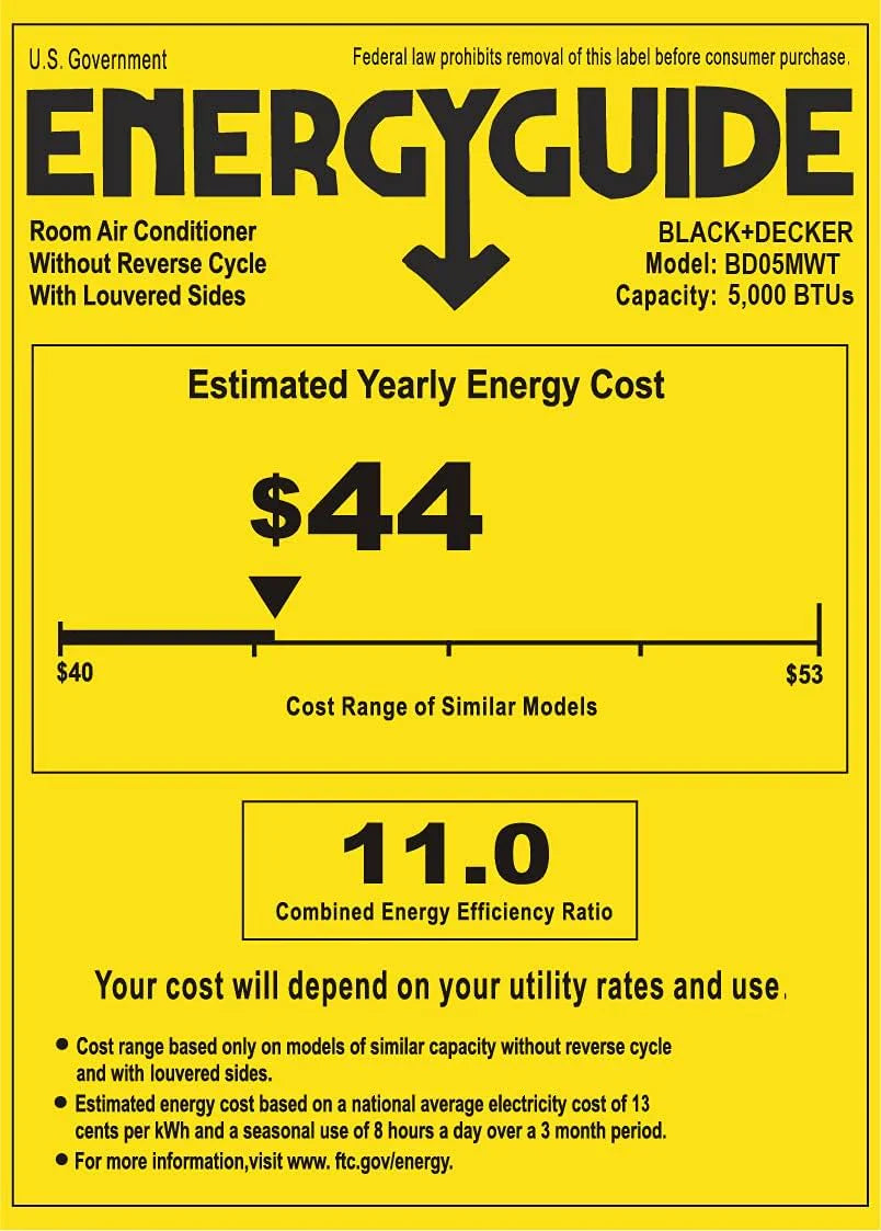 Climatiseur de fenêtre BLACK+DECKER 5000 BTU, refroidit jusqu'à 150 pi2.