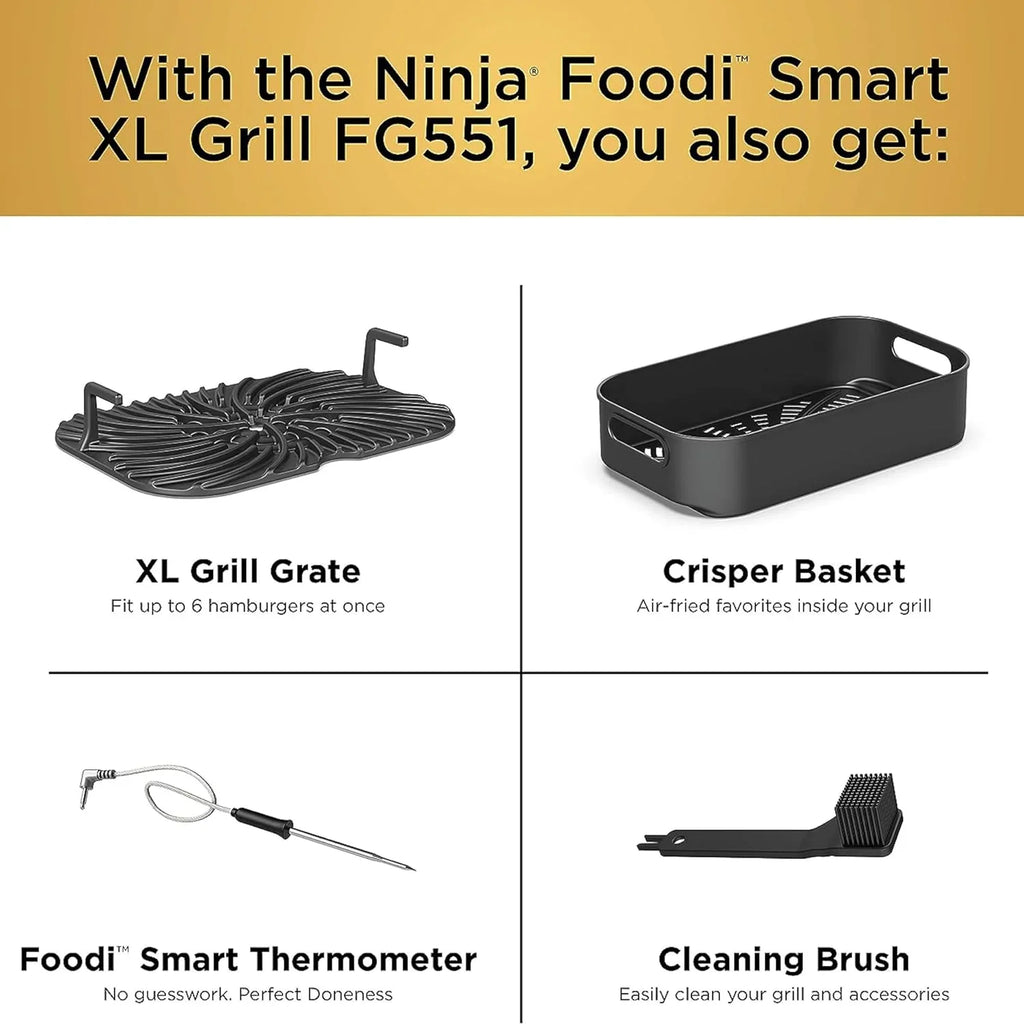 Gril d'intérieur Ninja Foodi Smart XL 6 en 1 avec friture à air, cuisson au four, rôtissage, grillage et déshydratation, thermomètre intelligent