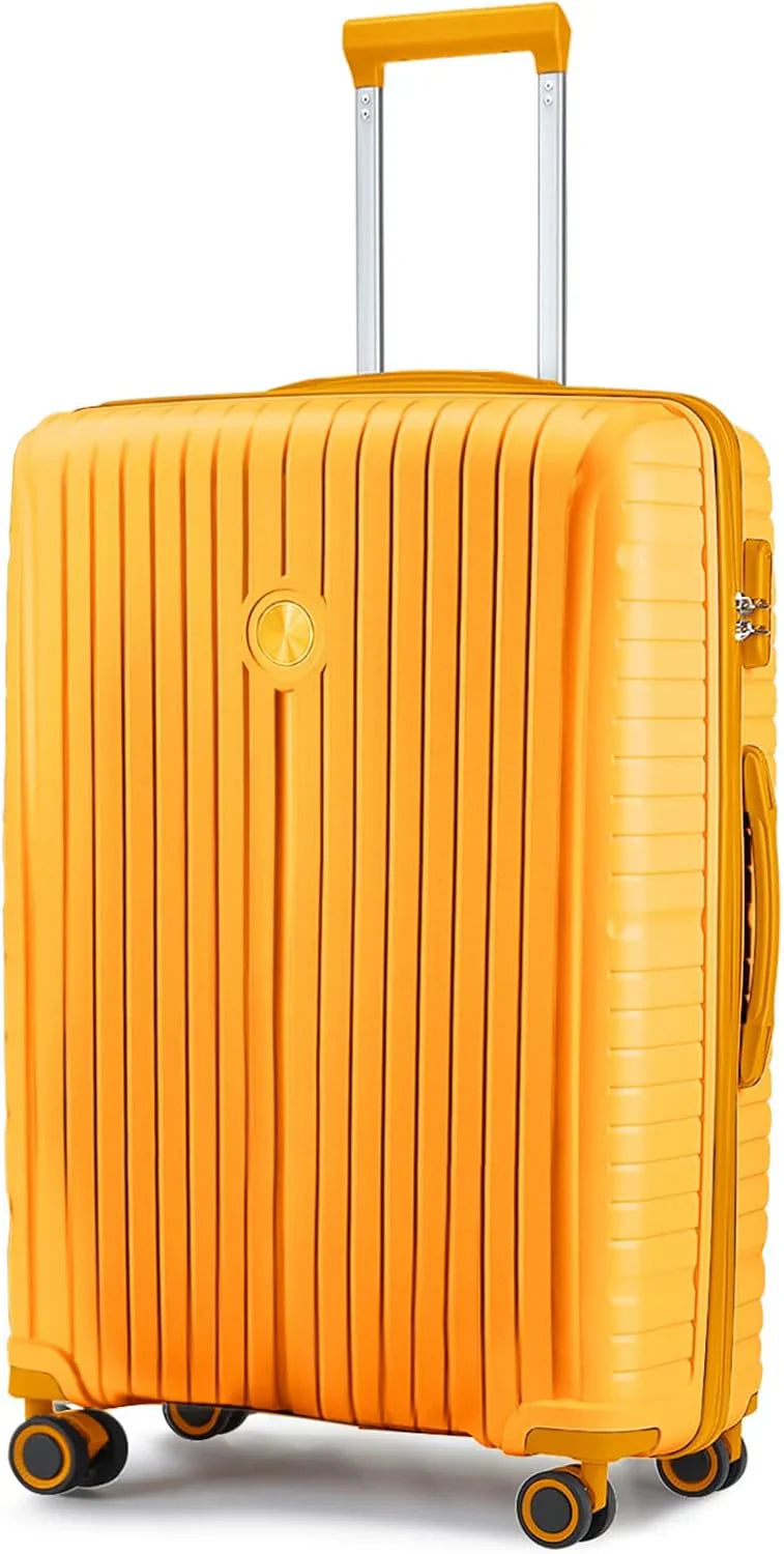 Ensemble de 5 valises de voyage légères à coque rigide en PP avec deux roulettes pivotantes et serrure TSA