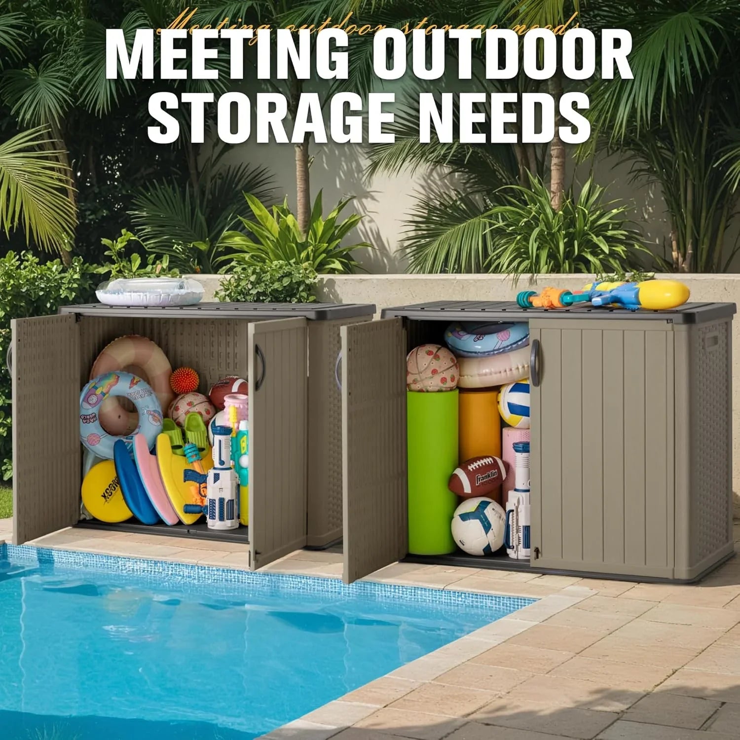 Abri de rangement horizontal extérieur Greesum 27 pieds cubes en résine grand coffre de rangement