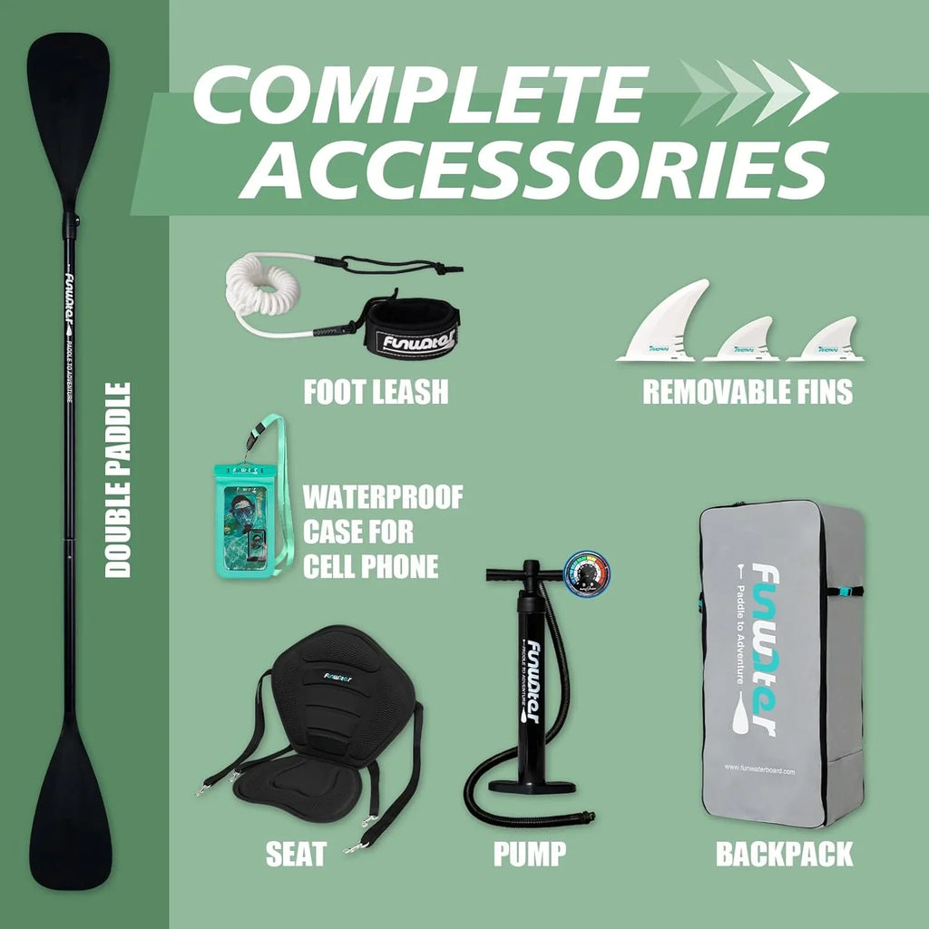 Planche de stand up paddle gonflable FunWater avec accessoires de pagaie SUP haut de gamme, pont EVA antidérapant, pagaie 11'/10'6'