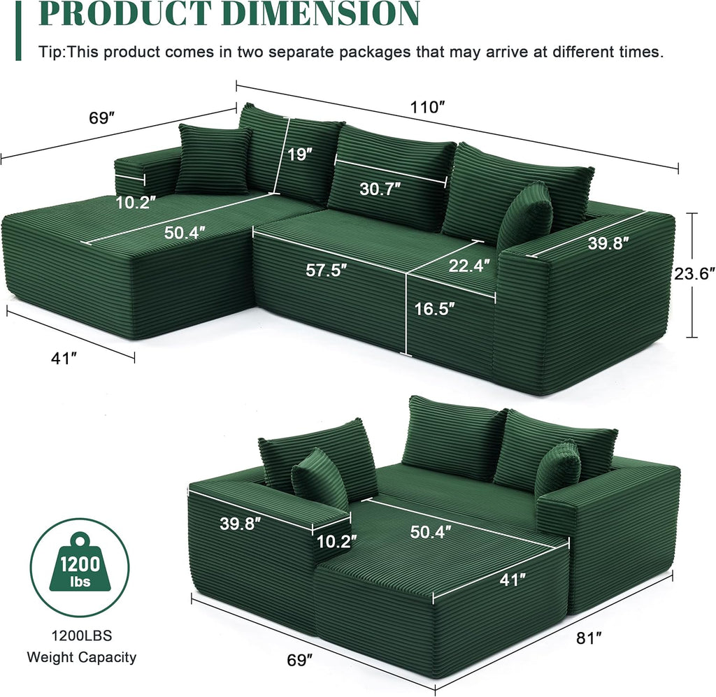 Canapé nuage de 110 pouces, canapé désossé dans le salon, canapé modulable avec sièges profonds