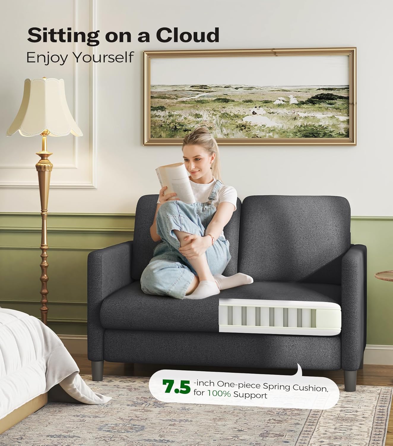 Causeuse de 51 pouces, causeuse confortable en velours côtelé