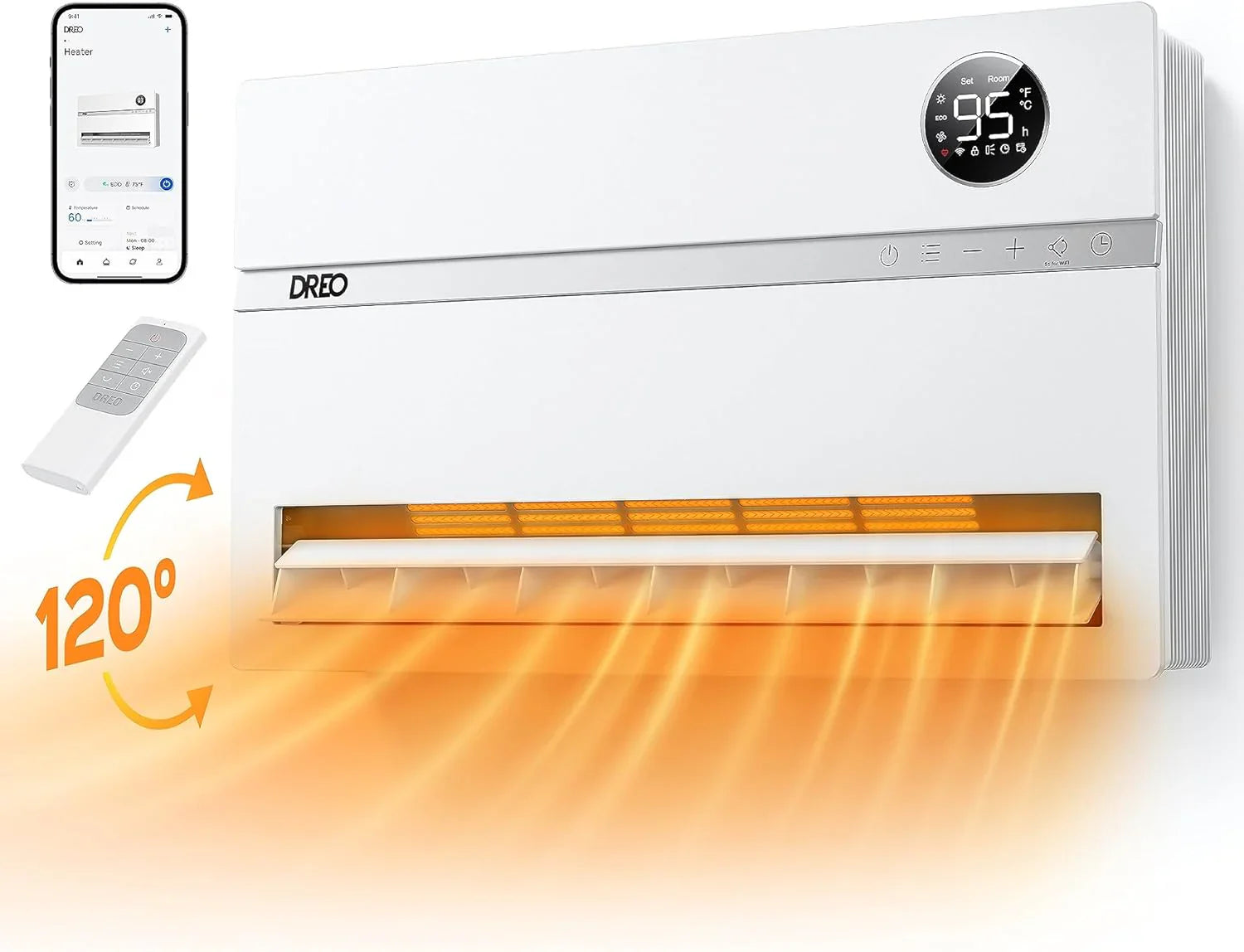 Chauffage mural intelligent, chauffage électrique de chambre, thermostat réglable 1500 W, minuterie 24 heures, chauffage d'intérieur facile à installer