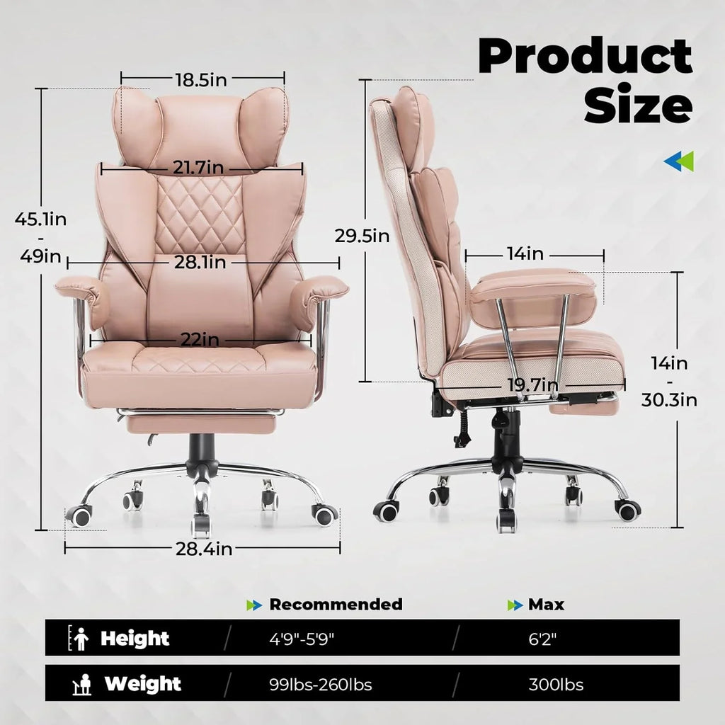 Grande chaise de bureau à dossier haut, chaise de jeu en cuir à dossier haut avec repose-pieds