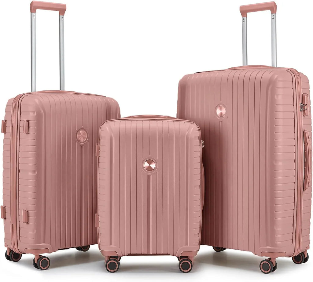 Ensemble de 5 valises de voyage légères à coque rigide en PP avec deux roulettes pivotantes et serrure TSA