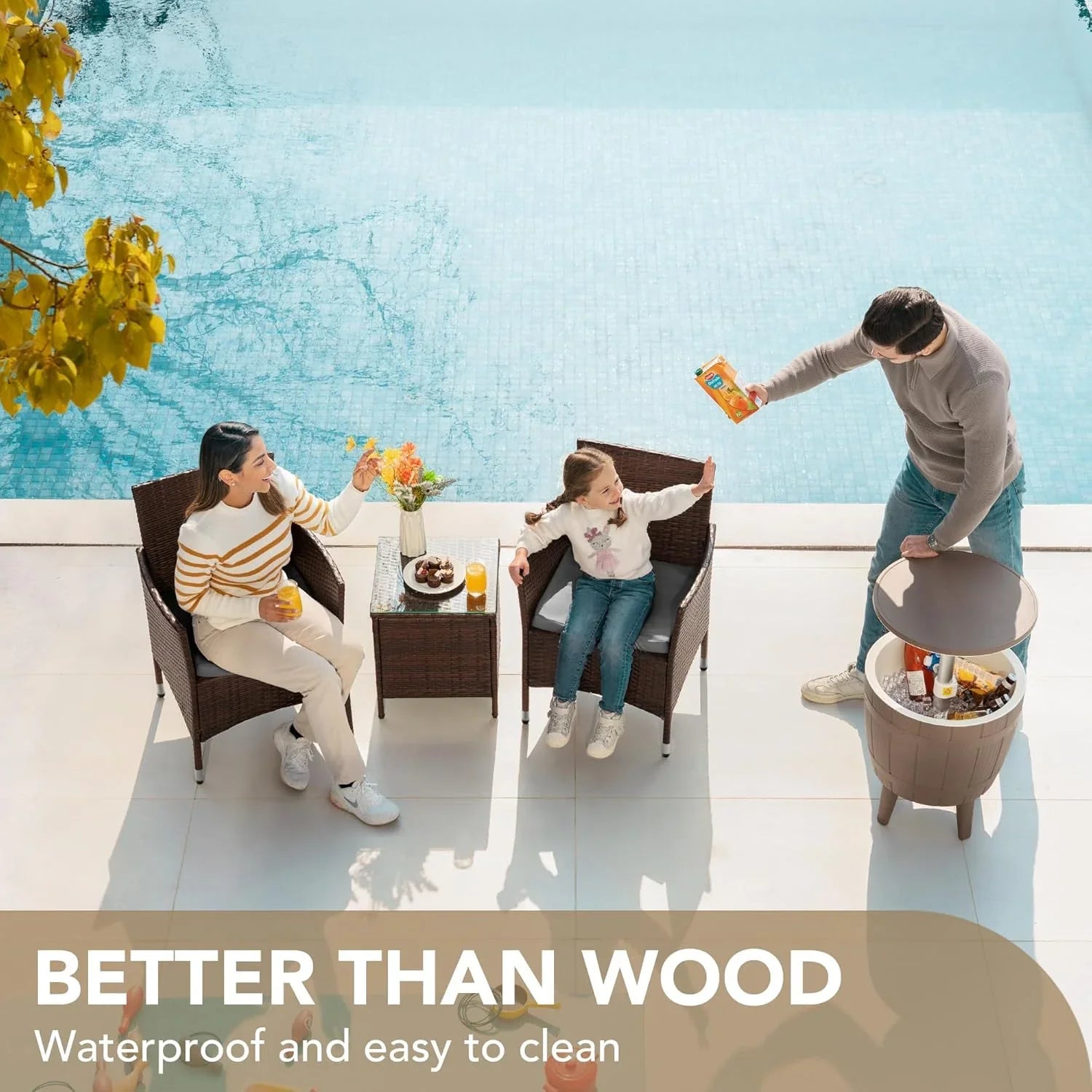 Ensemble de meubles de patio Devoko 3 pièces avec chaises en rotin synthétique