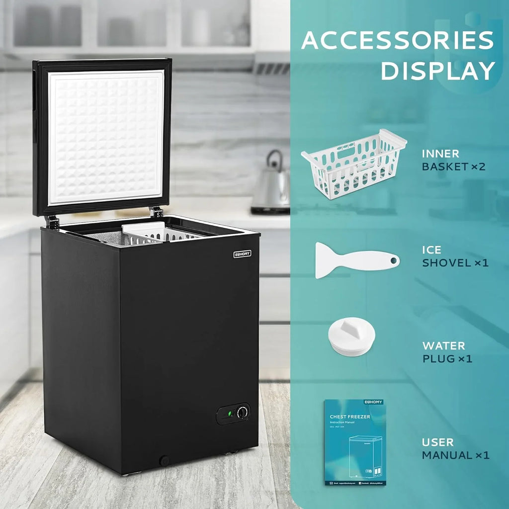 EUHOMY 3.5 Cubic Foot Upright Freezer, Small Deep Freezer, Adjustable 7 Thermostats, Quiet Mini Freezer, Freestanding Top Door