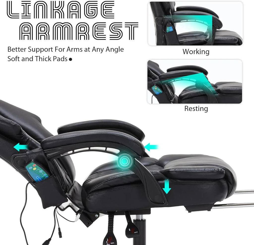 Fauteuil de bureau massant avec repose-pieds, vibration à 6 points et chauffage, fauteuil de bureau exécutif à domicile