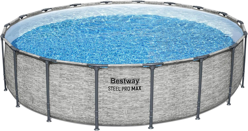 Piscine hors sol extérieure ronde Steel Pro MAX de 4,2 m x 122 cm avec cadre métallique et pompe de filtration de 1 000 litres, échelle et bâche