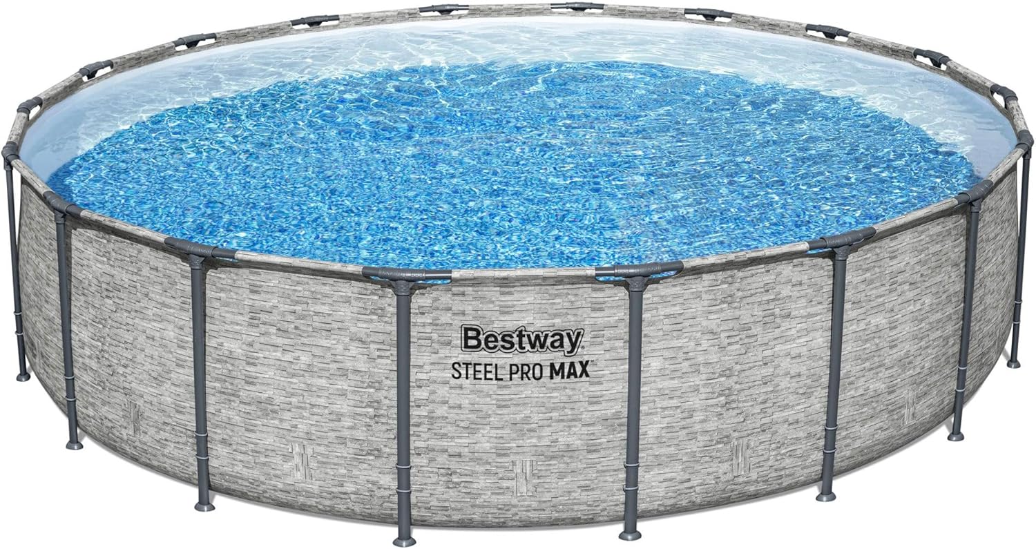 Piscine hors sol extérieure ronde Steel Pro MAX de 4,2 m x 122 cm avec cadre métallique et pompe de filtration de 1 000 litres, échelle et bâche