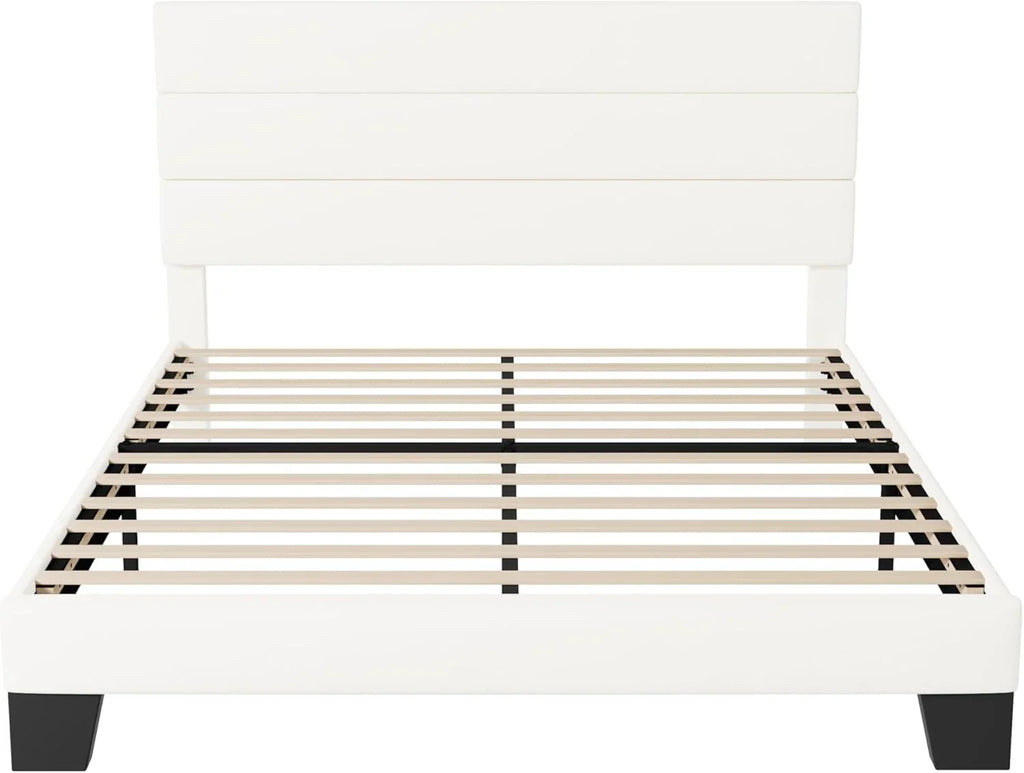 Cadre de lit plateforme Allewie Queen Size avec tête de lit rembourrée en tissu et support à lattes en bois, sommier entièrement rembourré (pas besoin de sommier)