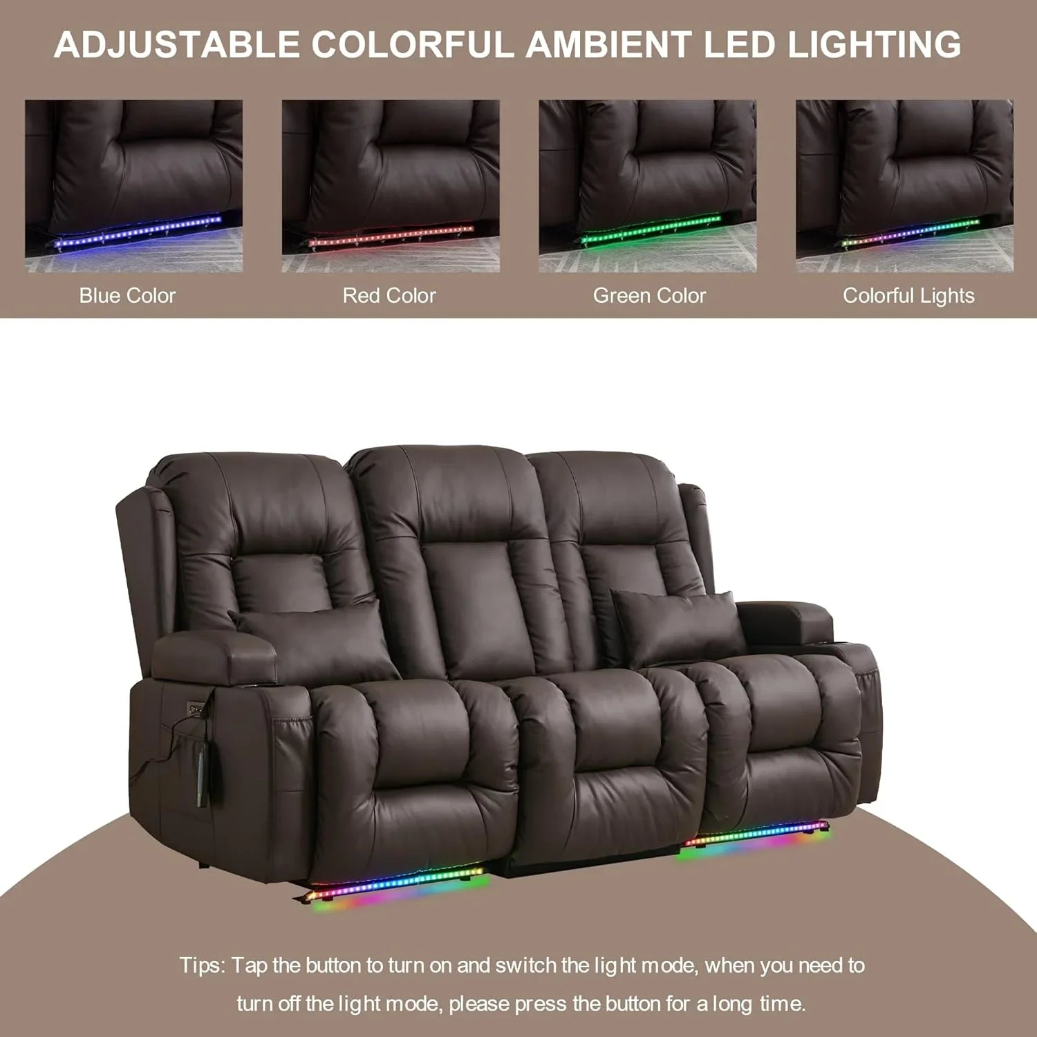 Canapé inclinable électrique TUNYI avec fonctions massage et chauffage, siège home cinéma avec console, canapé inclinable électrique pour camping-car