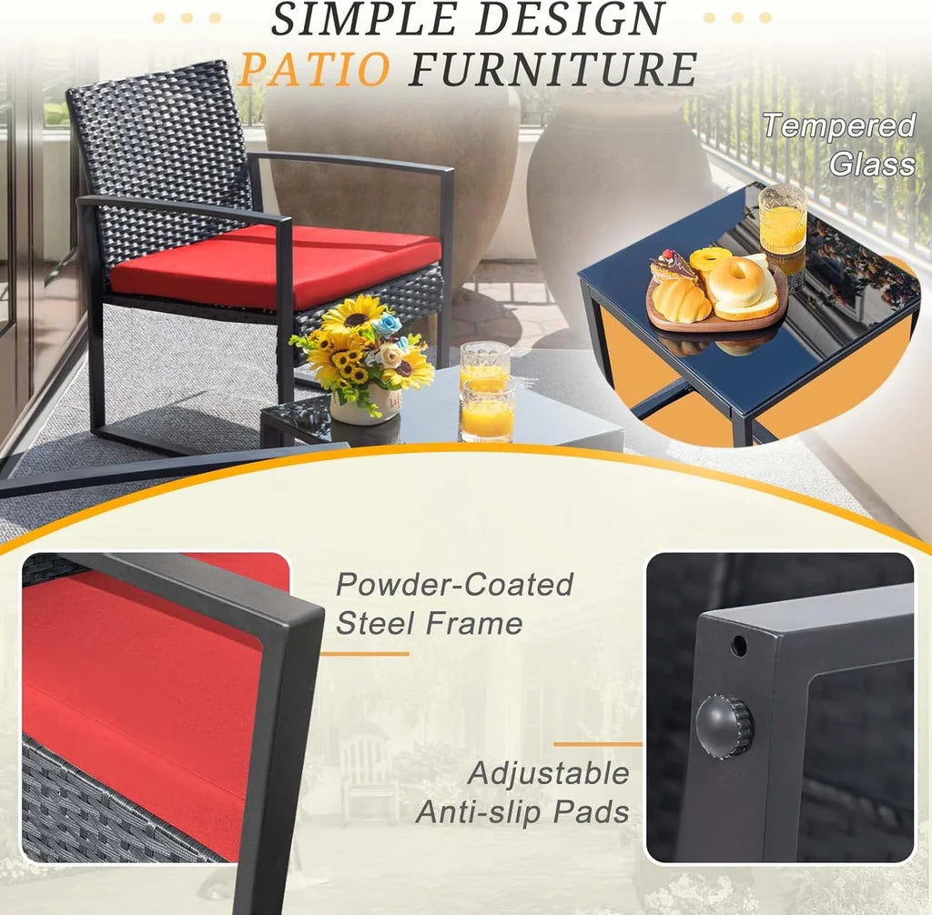 Ensemble de patio Flamaker 3 pièces Ensemble de meubles d'extérieur en osier