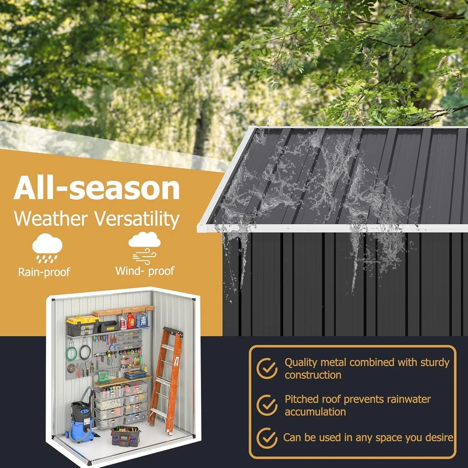 Abri de jardin extérieur Polar Aurora 8 x 12 pi, abri de jardin en métal avec structure modernisée, abris à outils pour jardin, terrasse, pelouse, noir