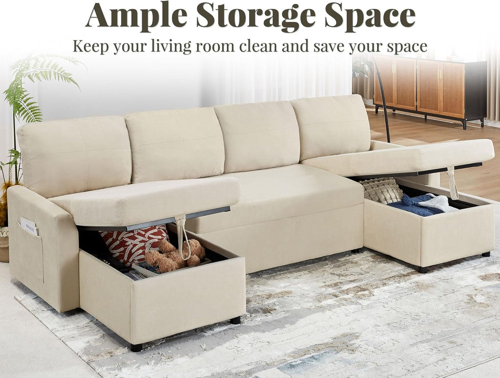 Canapé-lit VanAcc, canapé-lit avec méridienne de rangement - Canapé-lit 2 en 1 pour salon, canapé-lit confortable