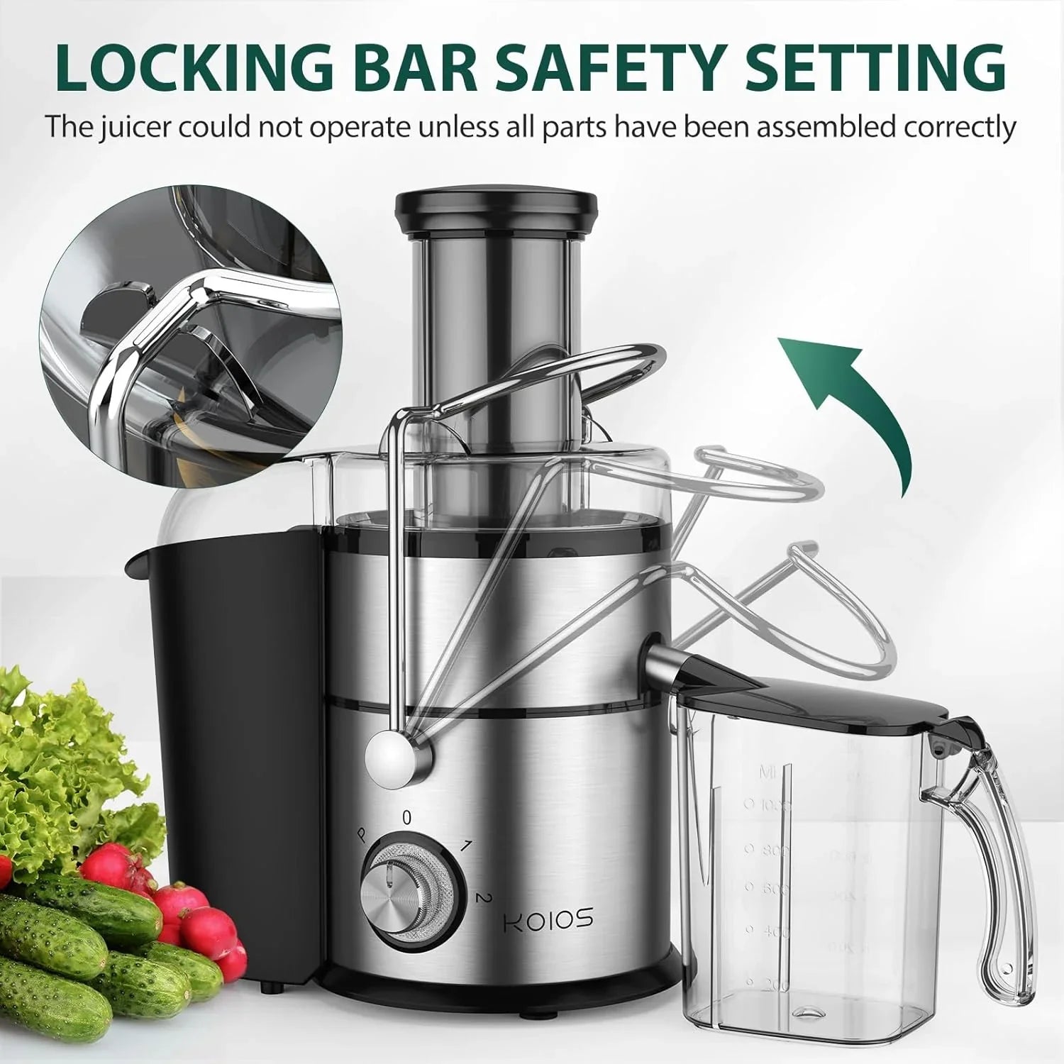 Centrifugeuse KOIOS 1 300 W avec goulotte d'alimentation extra large de 7,6 cm et filtre en titane