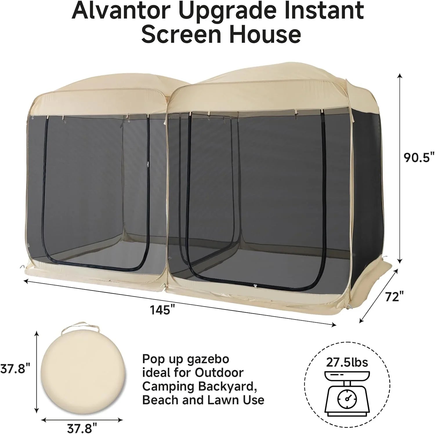Gazebo Alvantor Screen House, tente à auvent abri igloo escamotable pour 6-10-15 personnes