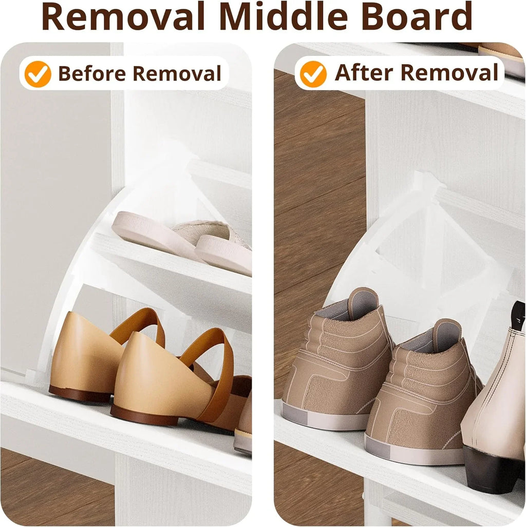 Meuble à chaussures IRONCK avec 2 tiroirs rabattables, meuble de rangement à chaussures indépendant en bois