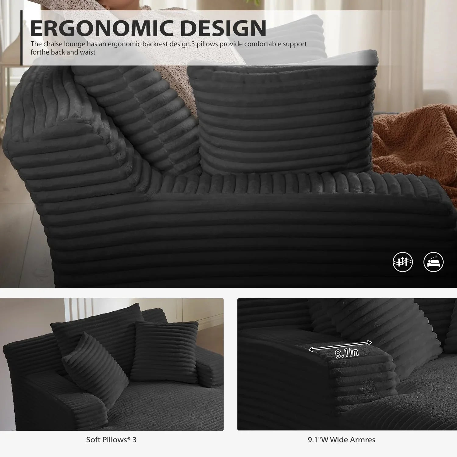 Fauteuil inclinable d'intérieur de 50 pouces, canapé-lit surdimensionné en velours côtelé, fauteuil de lecture à couchage profond, canapé nuage, canapé de salon