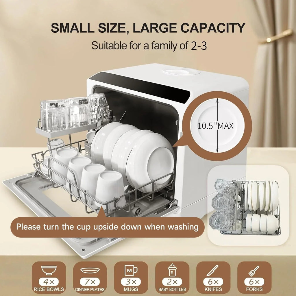 Mini lave-vaisselle de comptoir. Compact avec fonction séchage. Double bras gicleurs. Lave-vaisselle de comptoir portable.