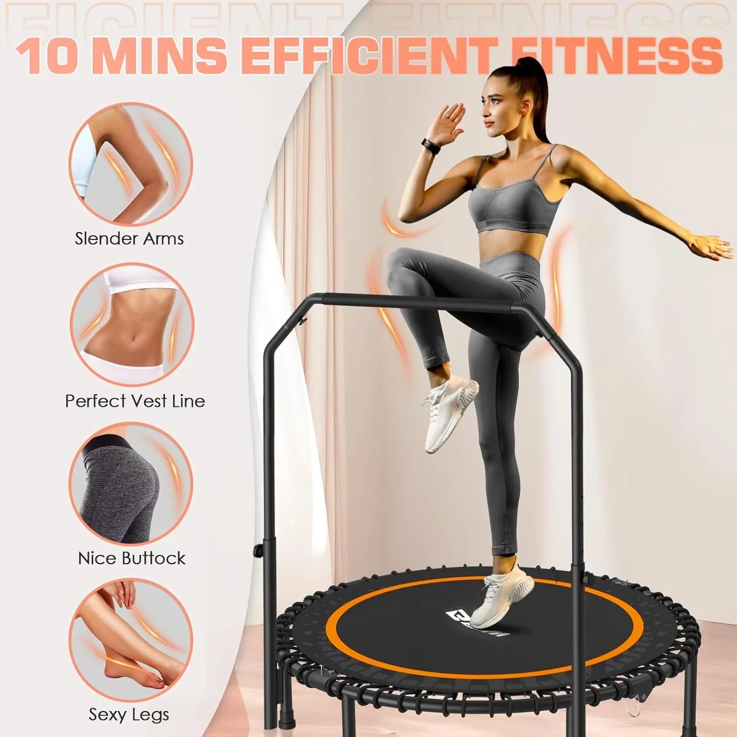 Mini-trampoline pliable BCAN 450/550 lb, trampoline de fitness 40"/48" stable et silencieux