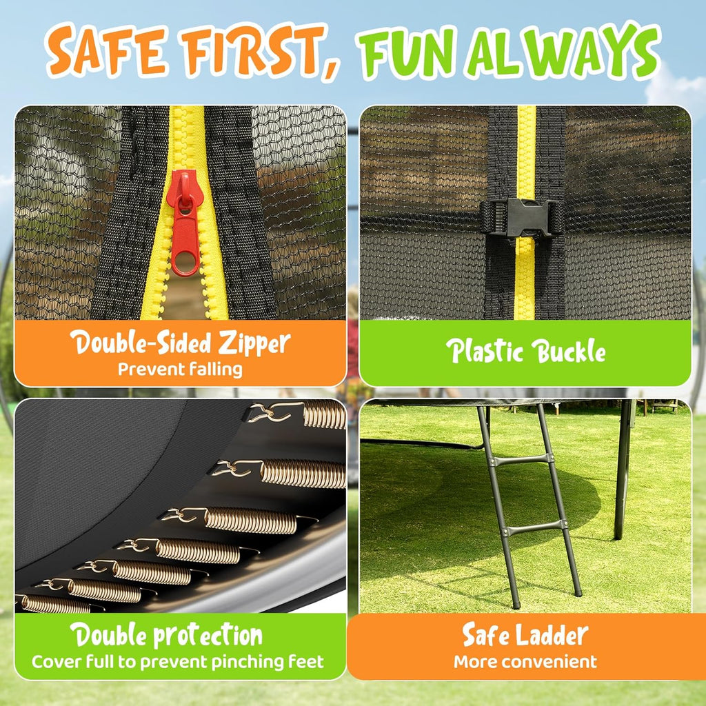 Trampoline récréatif Gigu de 10 pieds, 12 pieds et 14 pieds avec clôture et échelle, revêtement antirouille