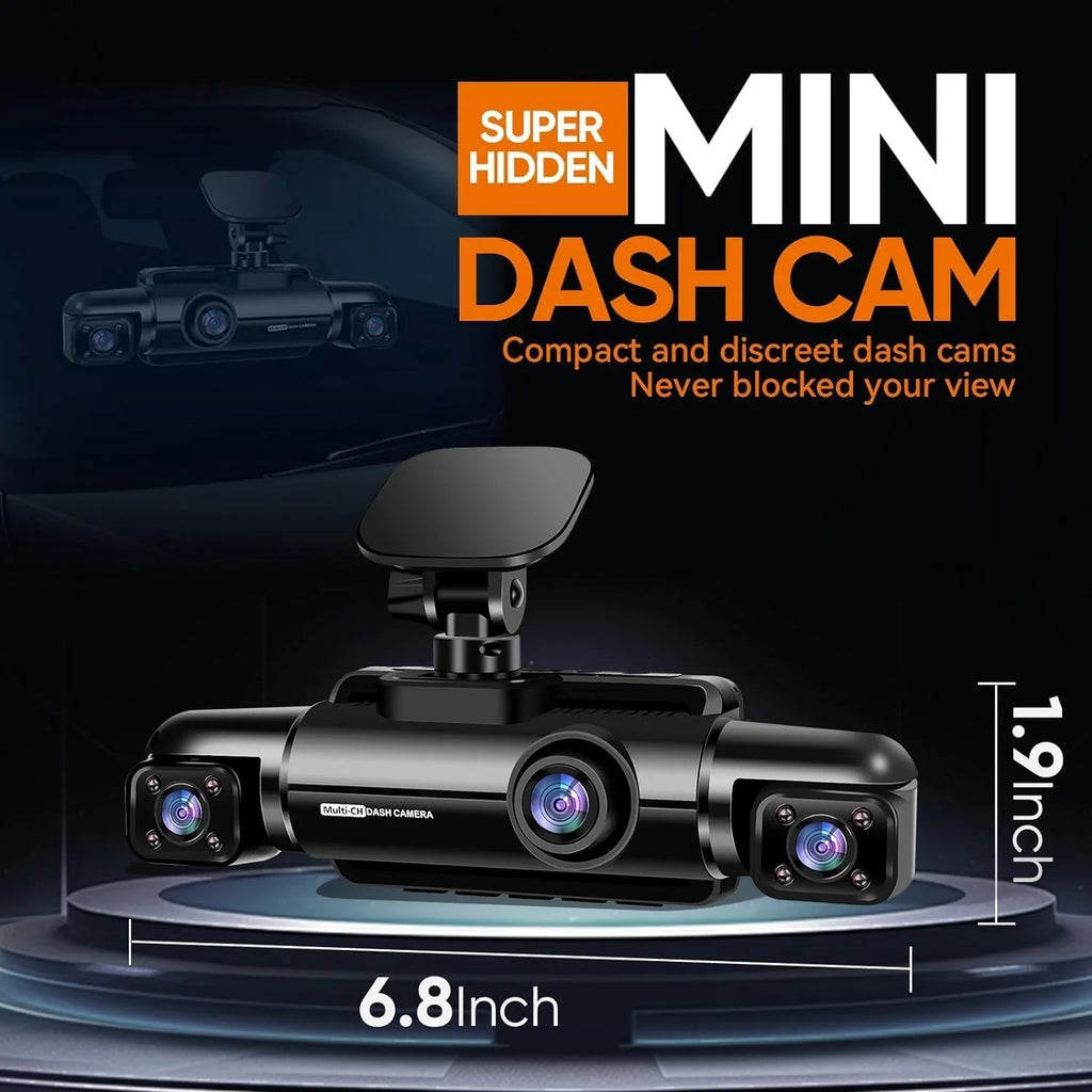 360° 4-kanaals FHD-dashcam (4 x 1080p), wifi, GPS, spraakbediening, 2K + 1080p dashcam aan de voorzijde (x2), met 64GB SD-kaart, nachtzicht, 24/7 parkeermodus 