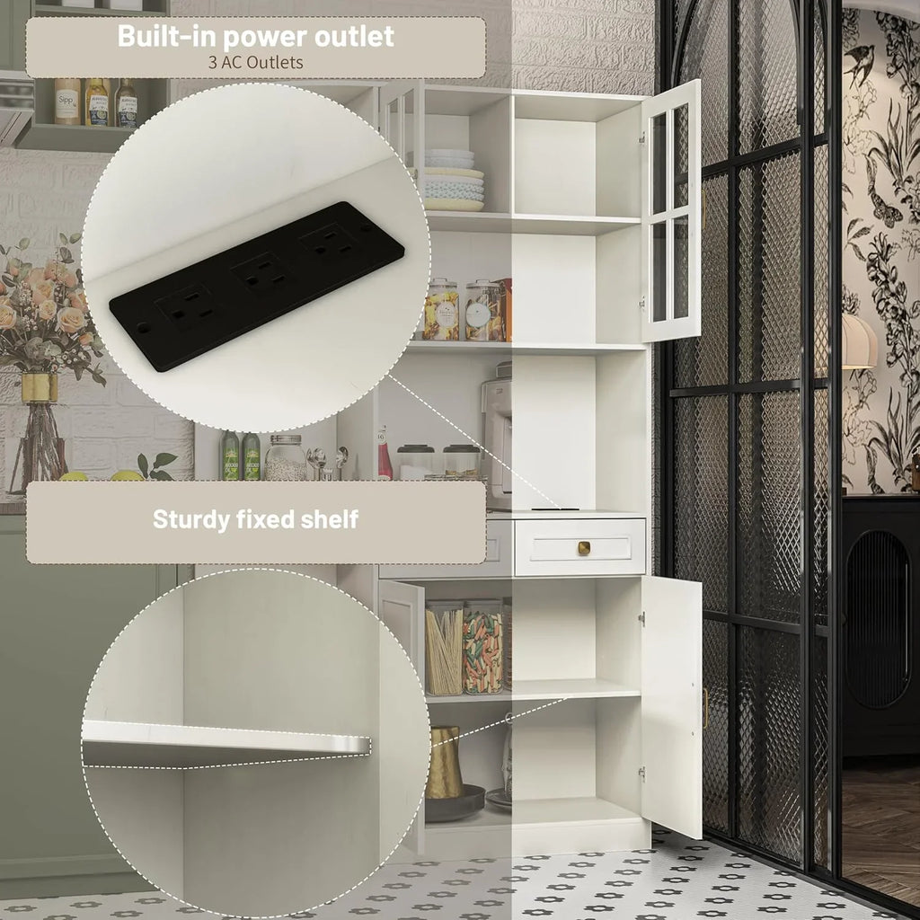 Armoire de garde-manger de 180 cm de haut avec portes vitrées