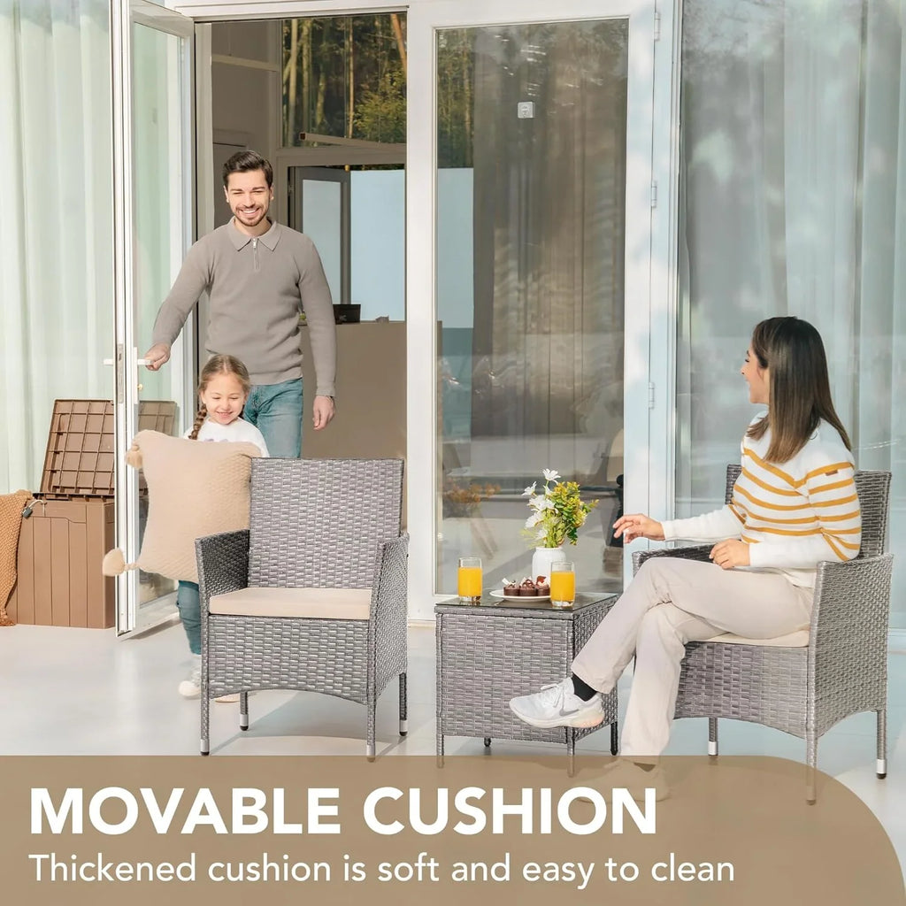 Ensemble de meubles de patio Devoko 3 pièces avec chaises en rotin synthétique