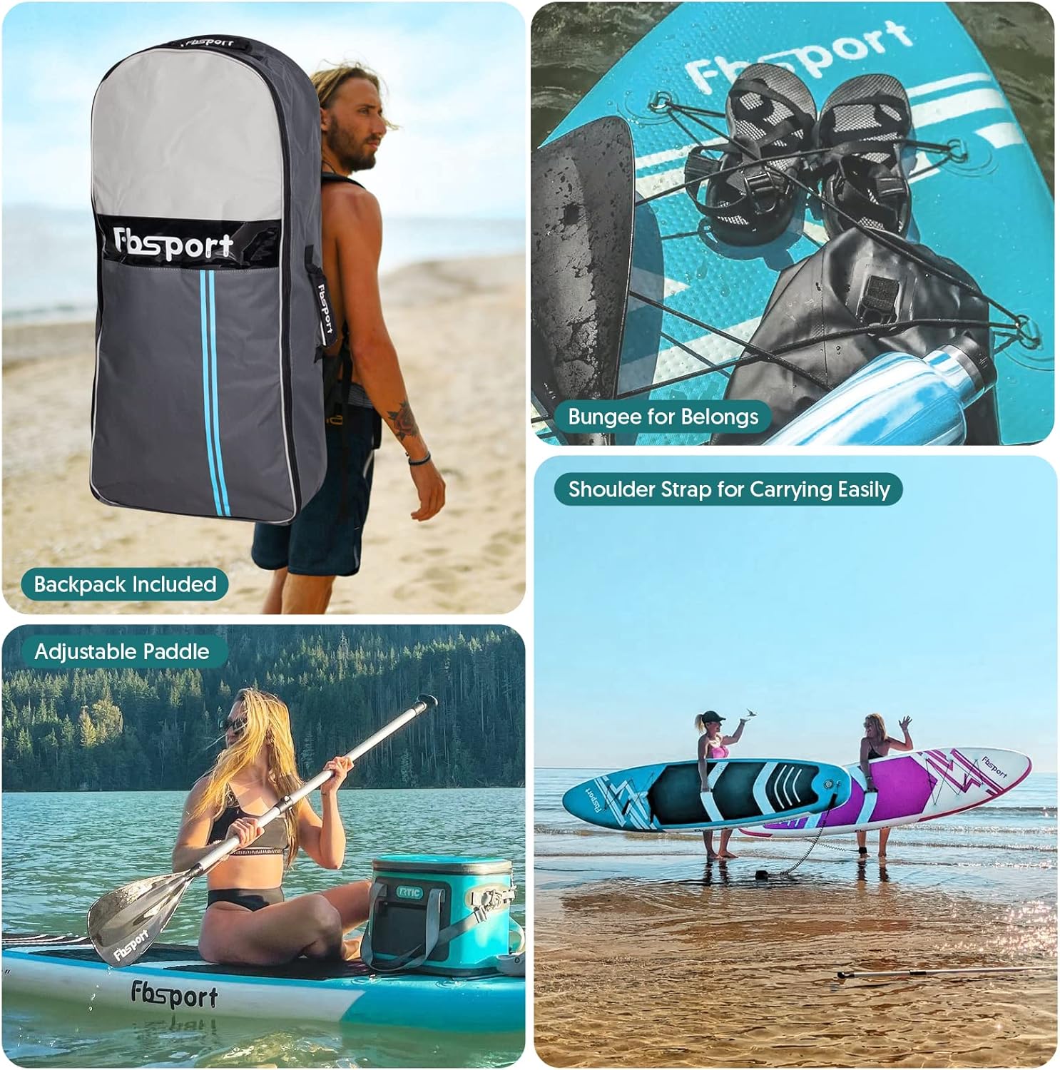 Planche de stand up paddle FBSPORT Premium 11', planche de yoga, contrôle du surf, pont antidérapant, attache, pagaie et pompe