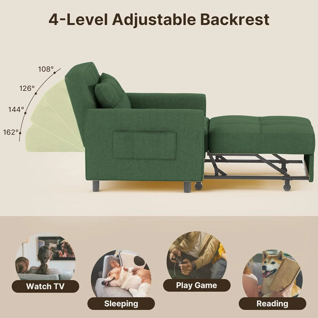 Canapé-lit convertible 3 en 1, convertible en lit simple gigogne avec dossier réglable, spacieux et multifonctionnel