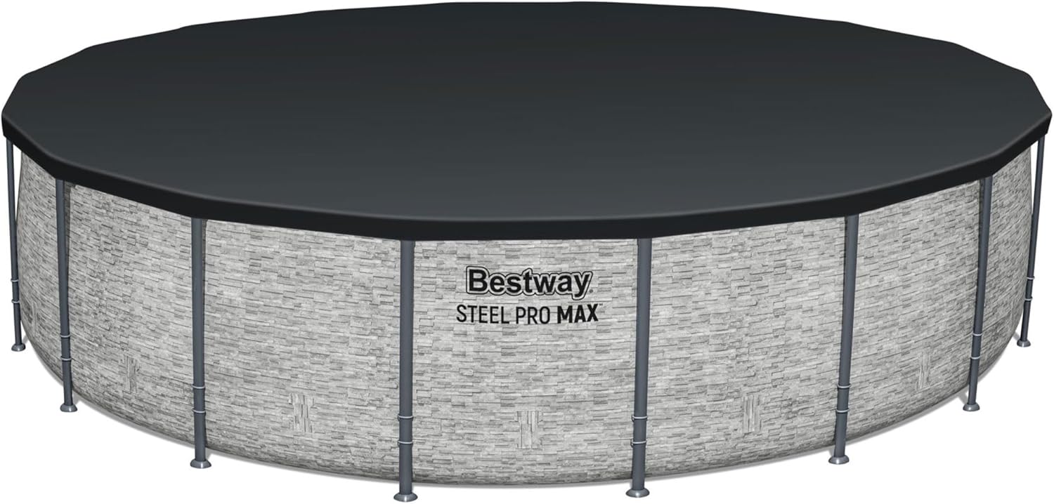 Piscine hors sol extérieure ronde Steel Pro MAX de 4,2 m x 122 cm avec cadre métallique et pompe de filtration de 1 000 litres, échelle et bâche