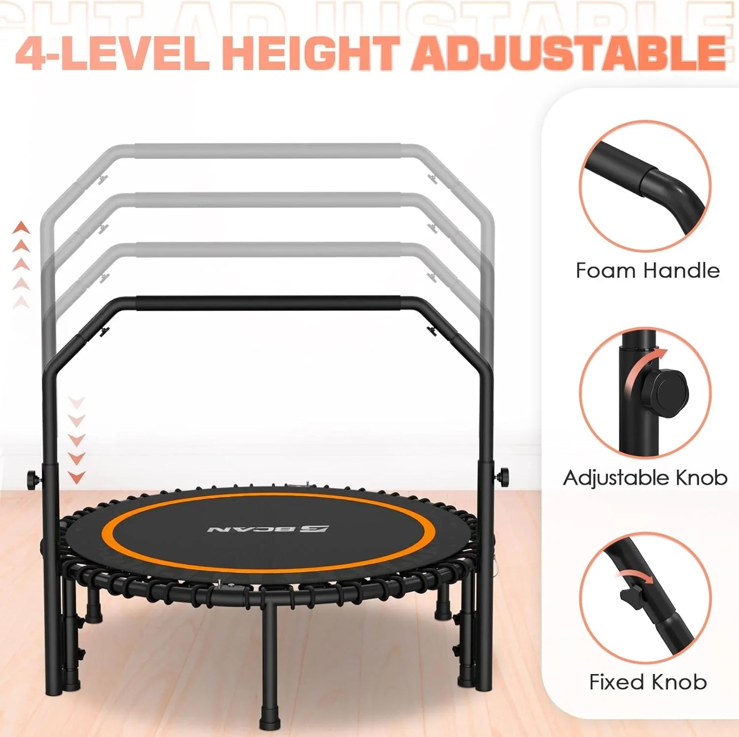 Mini-trampoline pliable BCAN 450/550 lb, trampoline de fitness 40"/48" stable et silencieux